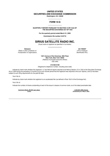 Thumbnail Sirius XM 10-Q Quarterly Report FY 