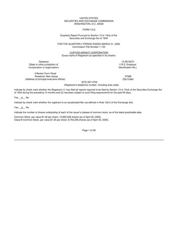 Miniature Curtiss-Wright
 10-Q Rapport trimestriel  