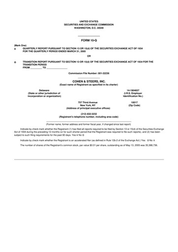 Thumbnail Cohen & Steers 10-Q Quarterly Report FY 