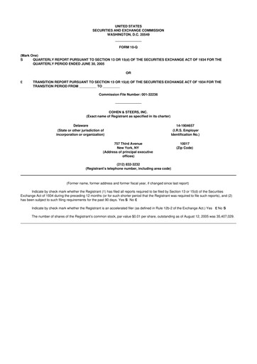 Thumbnail Cohen & Steers 10-Q Quarterly Report FY 