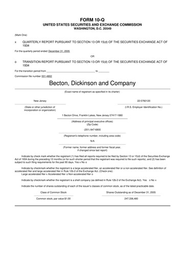 Thumbnail Becton Dickinson 10-Q Quarterly Report FY 
