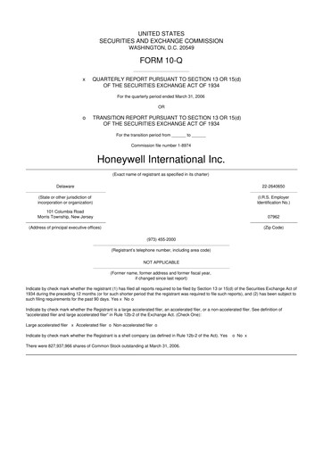 Thumbnail Honeywell 10-Q Quarterly Report FY 