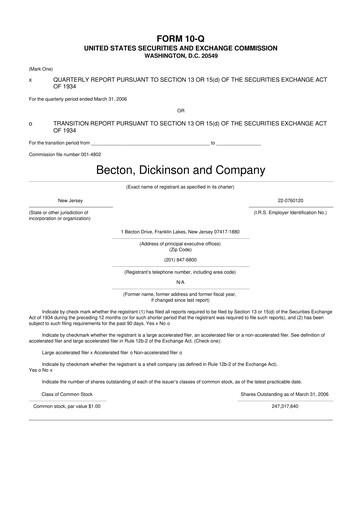 Thumbnail Becton Dickinson 10-Q Quarterly Report FY 