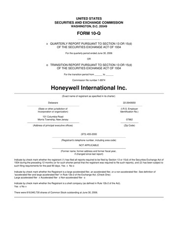 Thumbnail Honeywell 10-Q Quarterly Report FY 