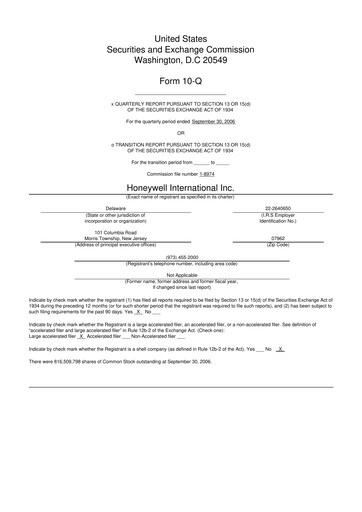 Thumbnail Honeywell 10-Q Quarterly Report FY 