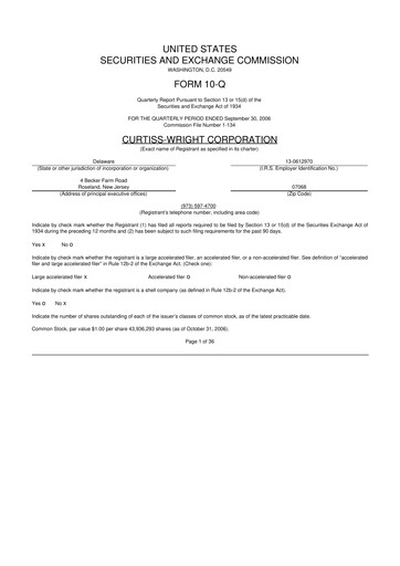 Miniature Curtiss-Wright
 10-Q Rapport trimestriel  