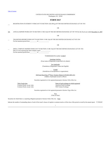 Thumbnail Seabridge Gold
 20-F Annual Report 