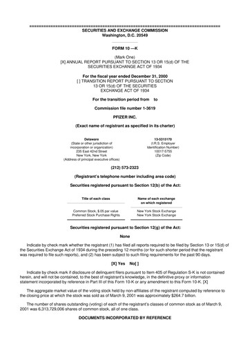 Thumbnail Pfizer 10-K Annual Report 2000
