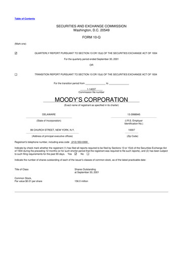 Thumbnail Moody's 10-Q Quarterly Report FY 