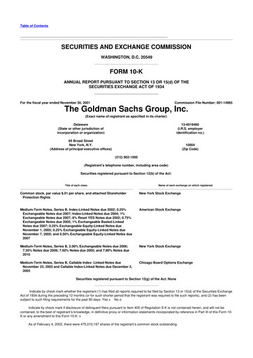 Thumbnail Goldman Sachs 10-K Annual Report 2001