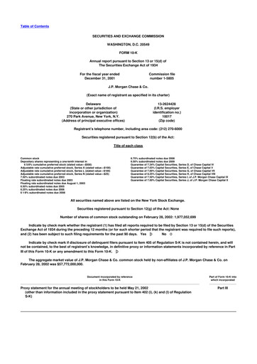 Thumbnail JPMorgan Chase 10-K Annual Report 2001