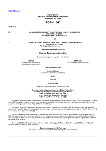 Thumbnail Charter Communications 10-K Annual Report 2001