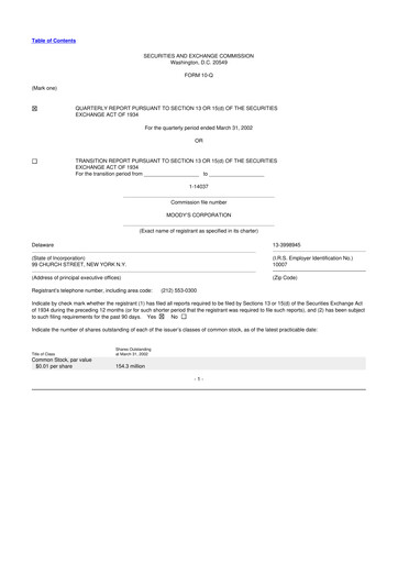 Thumbnail Moody's 10-Q Quarterly Report FY 