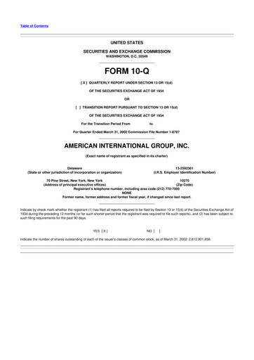 Miniature American International Group 10-Q Rapport trimestriel  