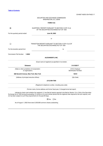 Miniature Alexander's, Inc. 10-Q Rapport trimestriel  