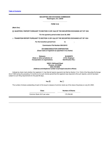 Thumbnail ON Semiconductor 10-Q Quarterly Report FY 