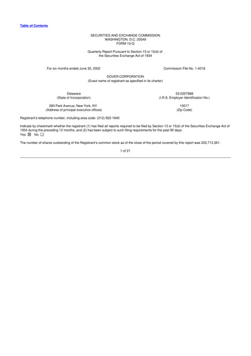 Thumbnail Dover Corporation 10-Q Quarterly Report FY 