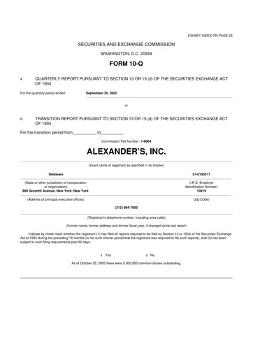 Miniature Alexander's, Inc. 10-Q Rapport trimestriel  