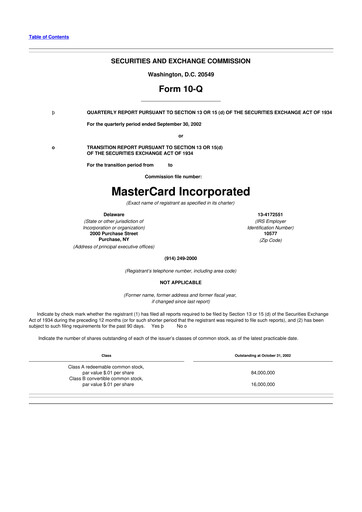 Vorschaubild Mastercard 10-Q Quartalsbericht  