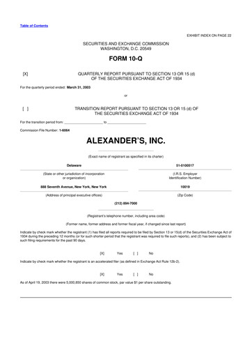 Miniature Alexander's, Inc. 10-Q Rapport trimestriel  