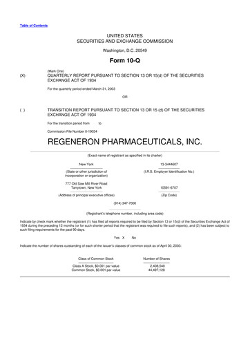 Thumbnail Regeneron Pharmaceuticals 10-Q Quarterly Report FY 