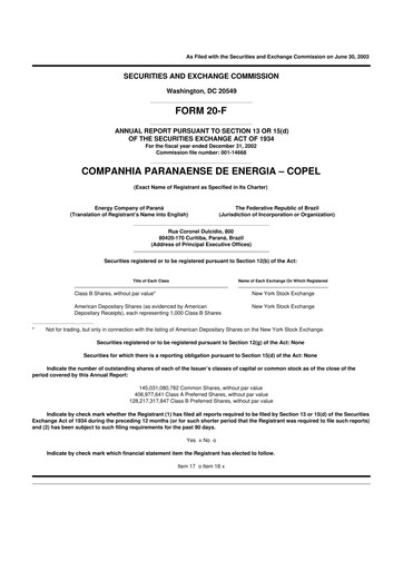 Miniature Companhia Paranaense de Energia (COPEL) 20-F Rapport annuel 