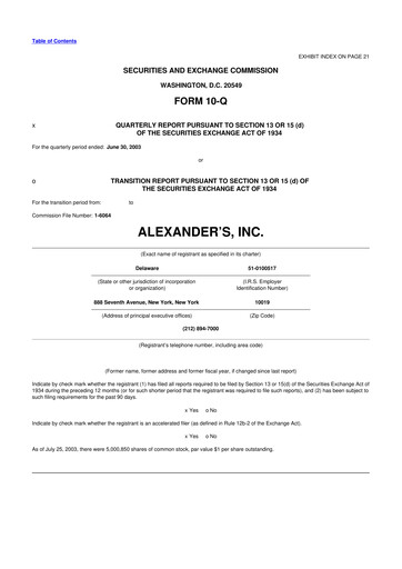 Miniature Alexander's, Inc. 10-Q Rapport trimestriel  