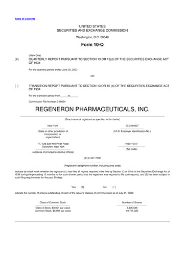 Thumbnail Regeneron Pharmaceuticals 10-Q Quarterly Report FY 