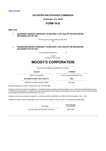 Thumbnail Moody's 10-Q Quarterly Report FY 