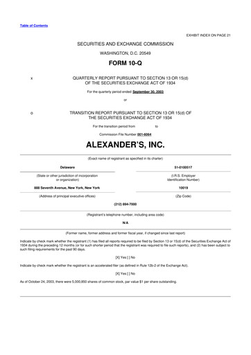Miniature Alexander's, Inc. 10-Q Rapport trimestriel  