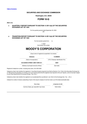 Thumbnail Moody's 10-Q Quarterly Report FY 