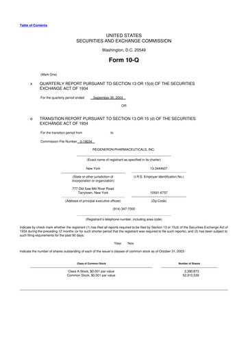 Thumbnail Regeneron Pharmaceuticals 10-Q Quarterly Report FY 