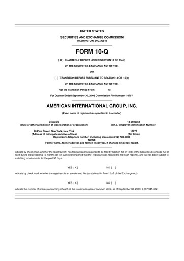 Miniature American International Group 10-Q Rapport trimestriel  