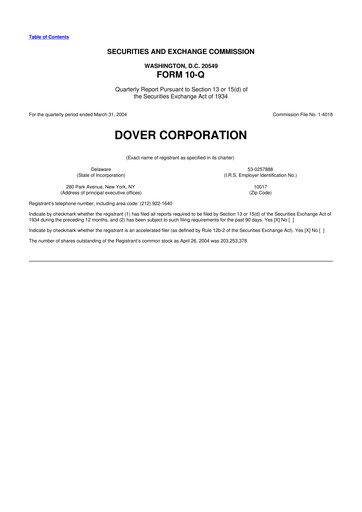 Thumbnail Dover Corporation 10-Q Quarterly Report FY 