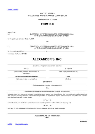 Miniature Alexander's, Inc. 10-Q Rapport trimestriel  