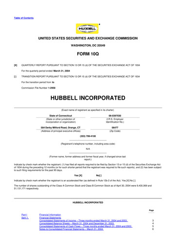 Thumbnail Hubbell 10-Q Quarterly Report FY 