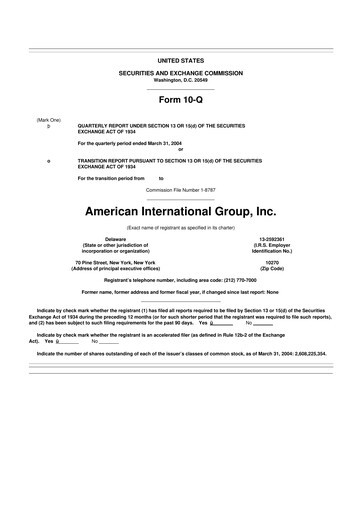 Miniature American International Group 10-Q Rapport trimestriel  