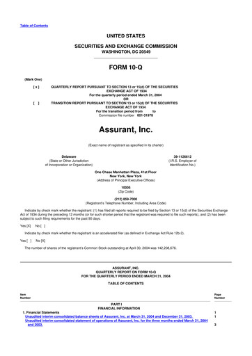 Thumbnail Assurant 10-Q Quarterly Report FY 