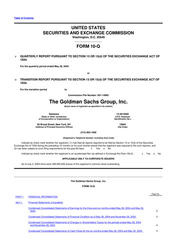 Vorschaubild Goldman Sachs 10-Q Quartalsbericht  