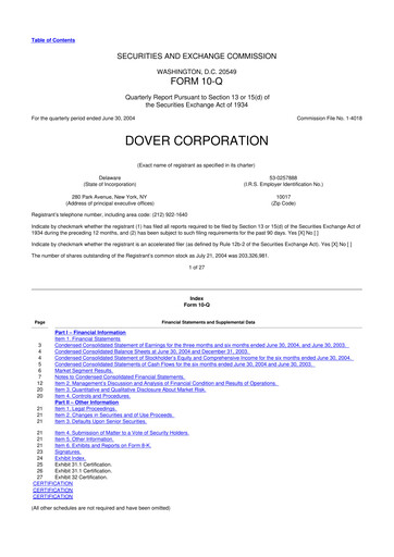 Thumbnail Dover Corporation 10-Q Quarterly Report FY 