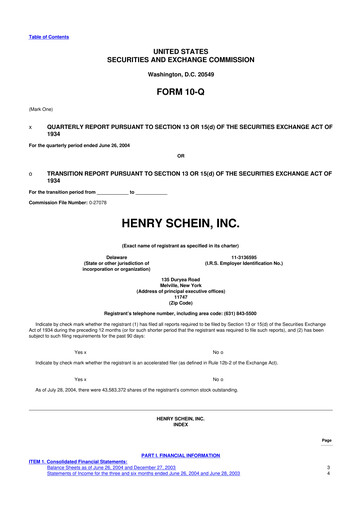 Thumbnail Henry Schein
 10-Q Quarterly Report FY 