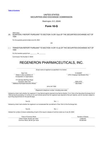 Thumbnail Regeneron Pharmaceuticals 10-Q Quarterly Report FY 