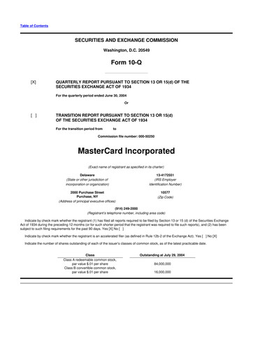 Vorschaubild Mastercard 10-Q Quartalsbericht  