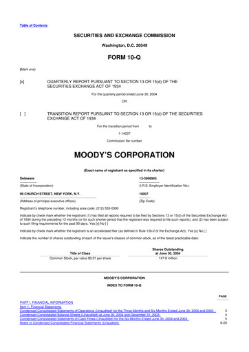 Thumbnail Moody's 10-Q Quarterly Report FY 