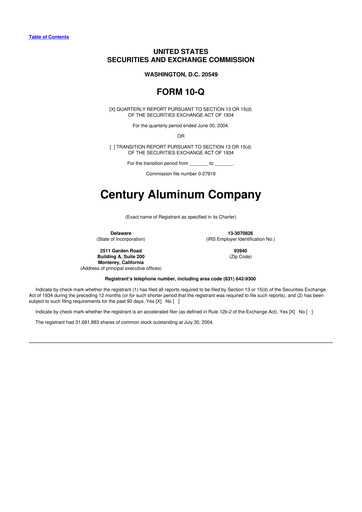 Miniature Century Aluminum
 10-Q Rapport trimestriel  