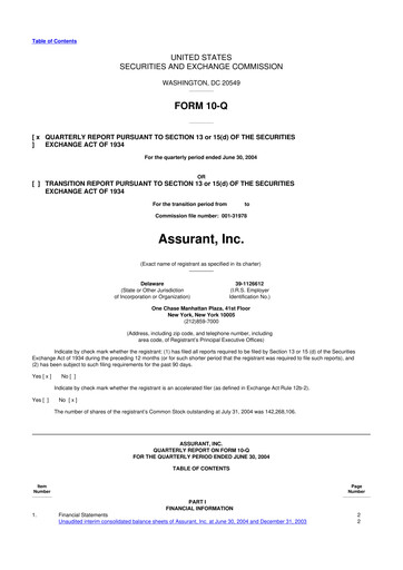 Thumbnail Assurant 10-Q Quarterly Report FY 