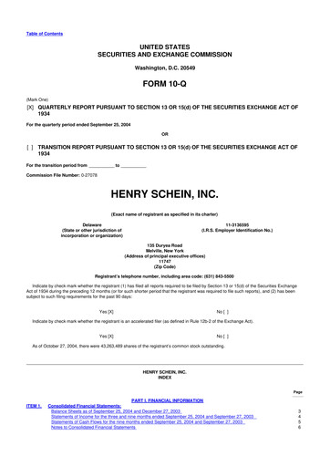 Thumbnail Henry Schein
 10-Q Quarterly Report FY 