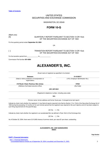 Miniature Alexander's, Inc. 10-Q Rapport trimestriel  