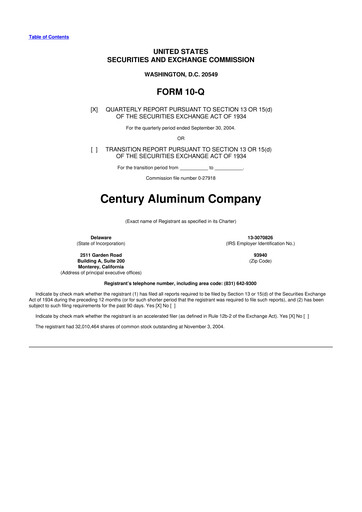 Miniature Century Aluminum
 10-Q Rapport trimestriel  