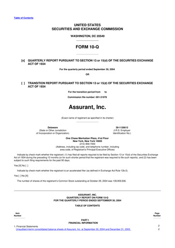 Thumbnail Assurant 10-Q Quarterly Report FY 